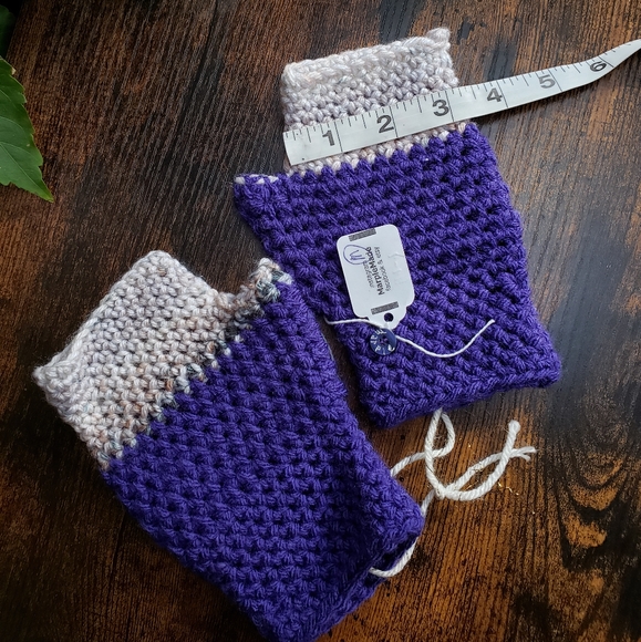 Handmade Fingerless gloves💜 shortie/super soft acrylic yarn, MarpleMade Designs - Picture 3 of 7